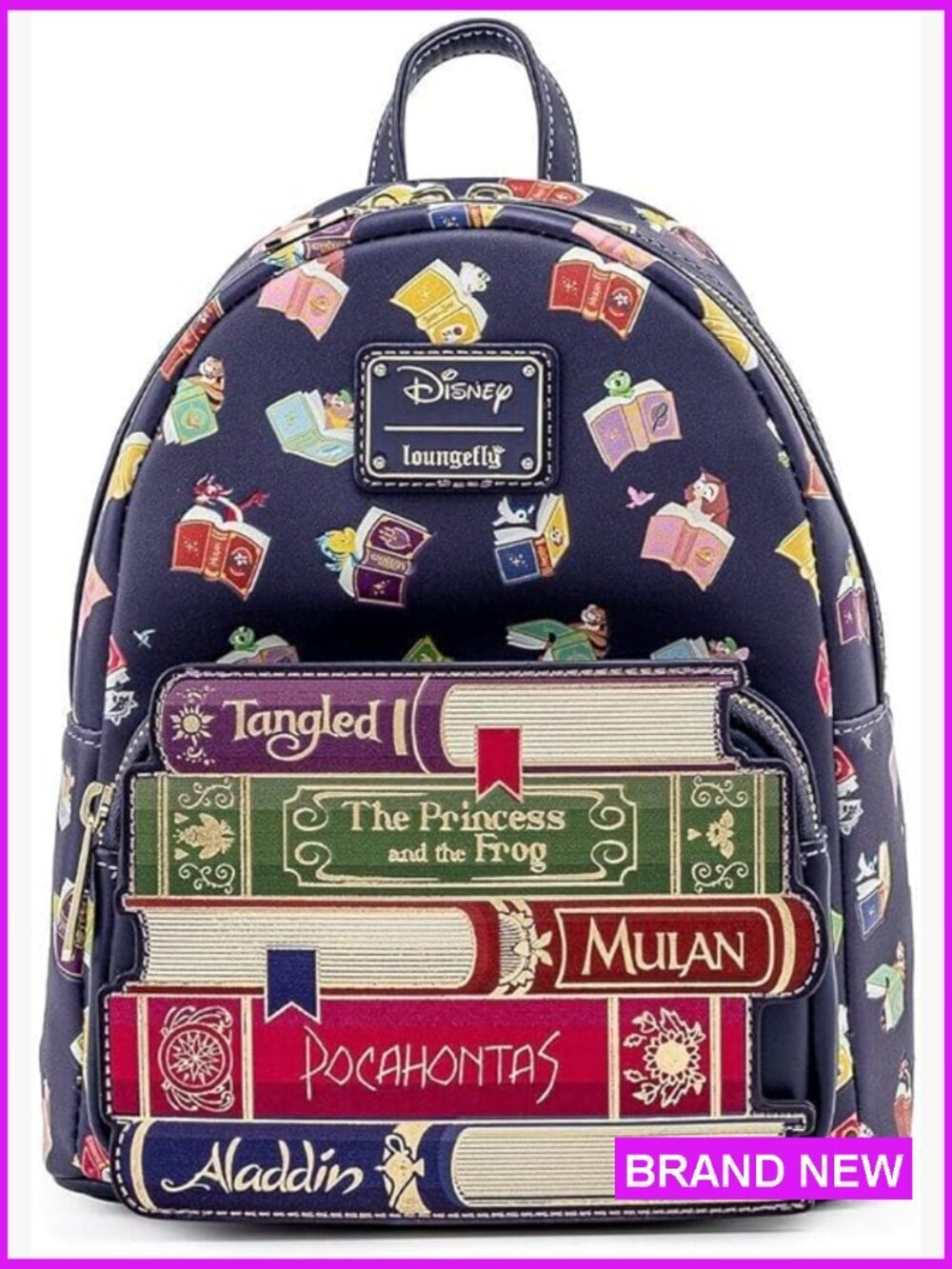 Disney Princess Books Print Shoulder Bag Faux Leather Double Strap Chic Purse